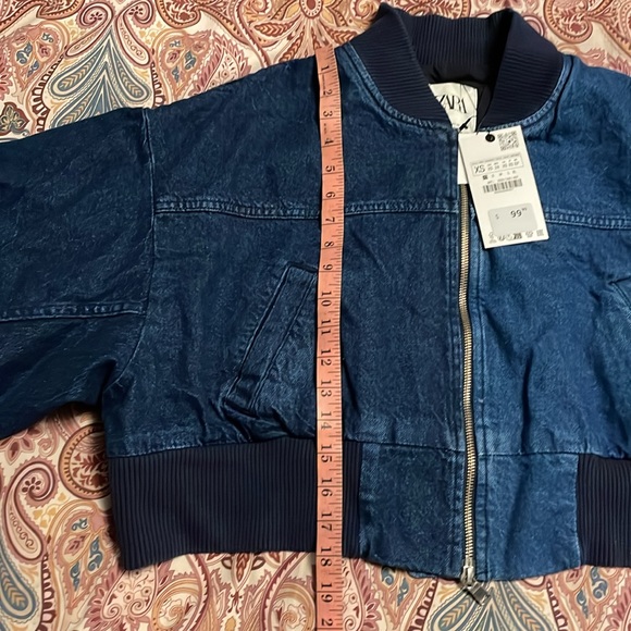 NWT Zara cropped mixed denim bomber jacket size XS - Picture 9 of 14